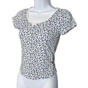 French pastry Baby Blue White Ditzy Floral T-shirt‎ crop top 90s Y2K Baby Tee